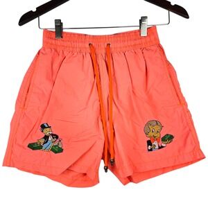 Les Canebiers Monopoly Embroidered 4" Swim Shorts Trunks Mens Medium Orange